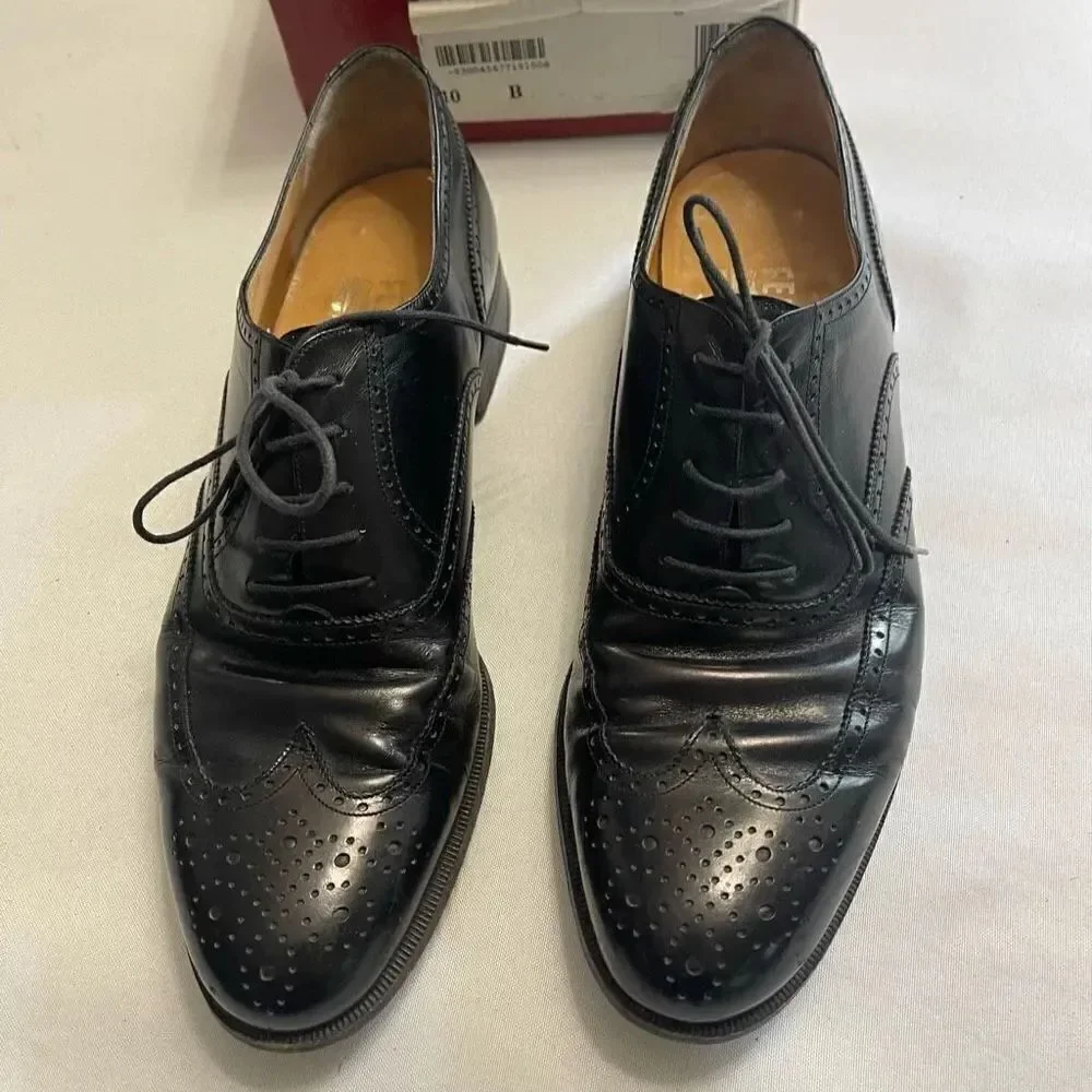Salvatore Ferragamo Sondrio Black Leather Oxfords Shoes Size 10 B